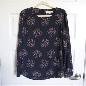 Loft Long Sleeve Navy Floral Blouse